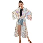 Pusheen Carebears Bears Cat Colorful Cute Pastel Pattern Maxi Kimono