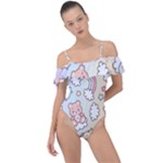 Pusheen Carebears Bears Cat Colorful Cute Pastel Pattern Frill Detail One Piece Swimsuit