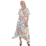 Pusheen Carebears Bears Cat Colorful Cute Pastel Pattern Cross Front Sharkbite Hem Maxi Dress