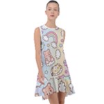 Pusheen Carebears Bears Cat Colorful Cute Pastel Pattern Frill Swing Dress