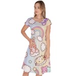 Pusheen Carebears Bears Cat Colorful Cute Pastel Pattern Classic Short Sleeve Dress