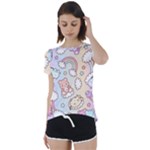 Pusheen Carebears Bears Cat Colorful Cute Pastel Pattern Short Sleeve Open Back Tee