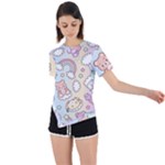 Pusheen Carebears Bears Cat Colorful Cute Pastel Pattern Asymmetrical Short Sleeve Sports Tee