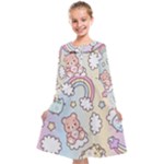 Pusheen Carebears Bears Cat Colorful Cute Pastel Pattern Kids  Midi Sailor Dress