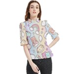 Pusheen Carebears Bears Cat Colorful Cute Pastel Pattern Frill Neck Blouse