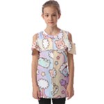 Pusheen Carebears Bears Cat Colorful Cute Pastel Pattern Fold Over Open Sleeve Top