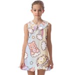 Pusheen Carebears Bears Cat Colorful Cute Pastel Pattern Kids  Pilgrim Collar Ruffle Hem Dress