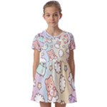 Pusheen Carebears Bears Cat Colorful Cute Pastel Pattern Kids  Short Sleeve Pinafore Style Dress