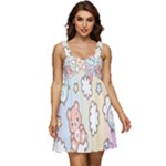 Pusheen Carebears Bears Cat Colorful Cute Pastel Pattern Ruffle Strap Babydoll Chiffon Dress