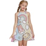 Pusheen Carebears Bears Cat Colorful Cute Pastel Pattern Kids  Halter Collar Waist Tie Chiffon Dress