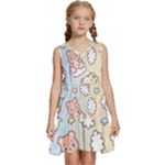 Pusheen Carebears Bears Cat Colorful Cute Pastel Pattern Kids  Sleeveless Tiered Mini Dress