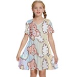 Pusheen Carebears Bears Cat Colorful Cute Pastel Pattern Kids  Short Sleeve Tiered Mini Dress