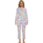 Pusheen Carebears Bears Cat Colorful Cute Pastel Pattern Womens  Long Sleeve Lightweight Pajamas Set