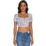 Pusheen Carebears Bears Cat Colorful Cute Pastel Pattern Short Sleeve Square Neckline Crop Top 