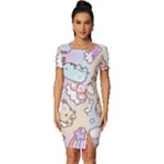 Pusheen Carebears Bears Cat Colorful Cute Pastel Pattern Fitted Knot Split End Bodycon Dress