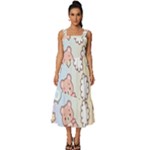 Pusheen Carebears Bears Cat Colorful Cute Pastel Pattern Square Neckline Tiered Midi Dress