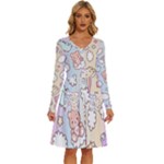 Pusheen Carebears Bears Cat Colorful Cute Pastel Pattern Long Sleeve Dress With Pocket