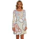 Pusheen Carebears Bears Cat Colorful Cute Pastel Pattern Long Sleeve Wide Neck Velour Dress