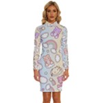 Pusheen Carebears Bears Cat Colorful Cute Pastel Pattern Long Sleeve Shirt Collar Bodycon Dress