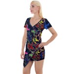 Bears Colors Dead Head Deadhead Grateful Dead Short Sleeve Asymmetric Mini Dress