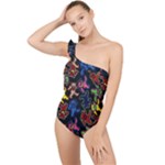 Bears Colors Dead Head Deadhead Grateful Dead Frilly One Shoulder Swimsuit