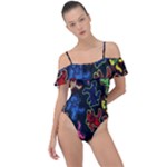 Bears Colors Dead Head Deadhead Grateful Dead Frill Detail One Piece Swimsuit