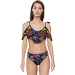 Bears Colors Dead Head Deadhead Grateful Dead Ruffle Edge Tie Up Bikini Set	