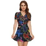 Bears Colors Dead Head Deadhead Grateful Dead V-Neck High Waist Chiffon Mini Dress