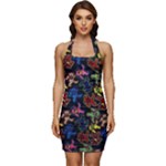 Bears Colors Dead Head Deadhead Grateful Dead Sleeveless Wide Square Neckline Ruched Bodycon Dress