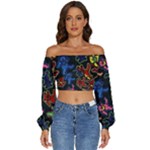 Bears Colors Dead Head Deadhead Grateful Dead Long Sleeve Crinkled Weave Crop Top