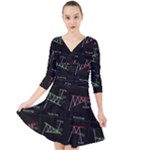 Chart Pattern Quarter Sleeve Front Wrap Dress