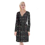 Chart Pattern Long Sleeve Velvet Front Wrap Dress