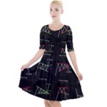 Chart Pattern Quarter Sleeve A-Line Dress