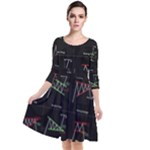 Chart Pattern Quarter Sleeve Waist Band Dress