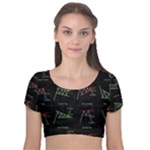 Chart Pattern Velvet Short Sleeve Crop Top 