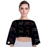 Chart Pattern Tie Back Butterfly Sleeve Chiffon Top