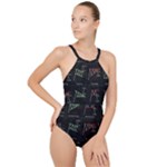 Chart Pattern High Neck One Piece Swimsuit