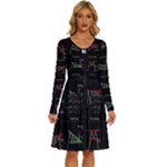 Chart Pattern Long Sleeve Dress With Pocket