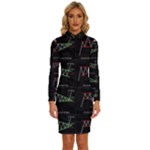 Chart Pattern Long Sleeve Shirt Collar Bodycon Dress