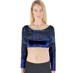 Screen Glitch Broken  Crack  Fracture  Glass Pattern Long Sleeve Crop Top