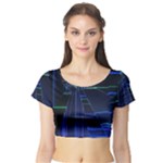 Screen Glitch Broken  Crack  Fracture  Glass Pattern Short Sleeve Crop Top