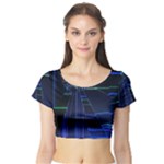 Screen Glitch Broken  Crack  Fracture  Glass Pattern Short Sleeve Crop Top