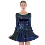 Screen Glitch Broken  Crack  Fracture  Glass Pattern Long Sleeve Skater Dress