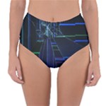 Screen Glitch Broken  Crack  Fracture  Glass Pattern Reversible High-Waist Bikini Bottoms