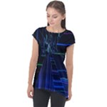 Screen Glitch Broken  Crack  Fracture  Glass Pattern Cap Sleeve High Low Top