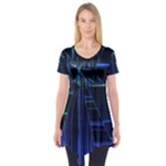 Screen Glitch Broken  Crack  Fracture  Glass Pattern Short Sleeve Tunic 