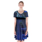 Screen Glitch Broken  Crack  Fracture  Glass Pattern Short Sleeve V-neck Flare Dress