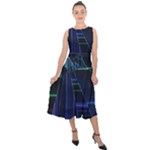 Screen Glitch Broken  Crack  Fracture  Glass Pattern Midi Tie-Back Chiffon Dress