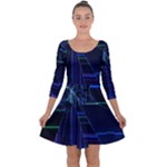 Screen Glitch Broken  Crack  Fracture  Glass Pattern Quarter Sleeve Skater Dress