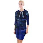 Screen Glitch Broken  Crack  Fracture  Glass Pattern Quarter Sleeve Hood Bodycon Dress